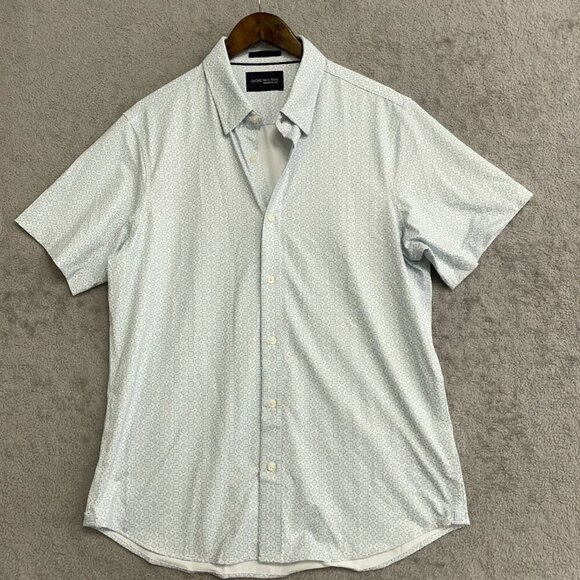 NWOT Jachs New York Men's L Short Sleeve Button-Up Shirt Blue Geometric - Picture 2 of 12